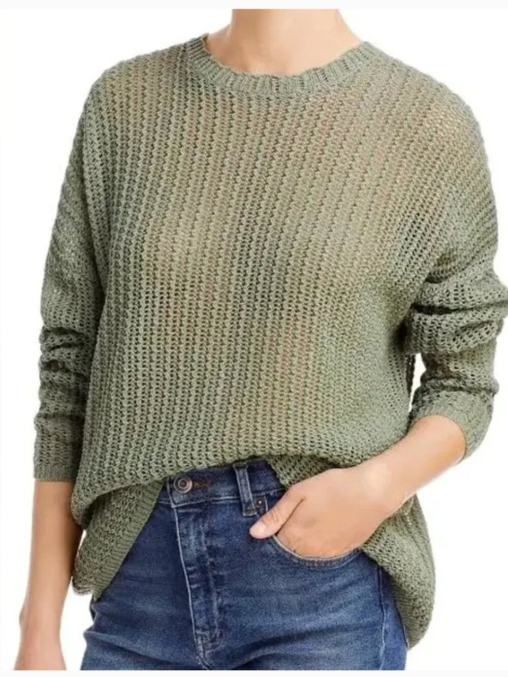 Rag & Bone Riley Sage Green Open Knit Relaxed Fit Cotton Summer Sweater size L